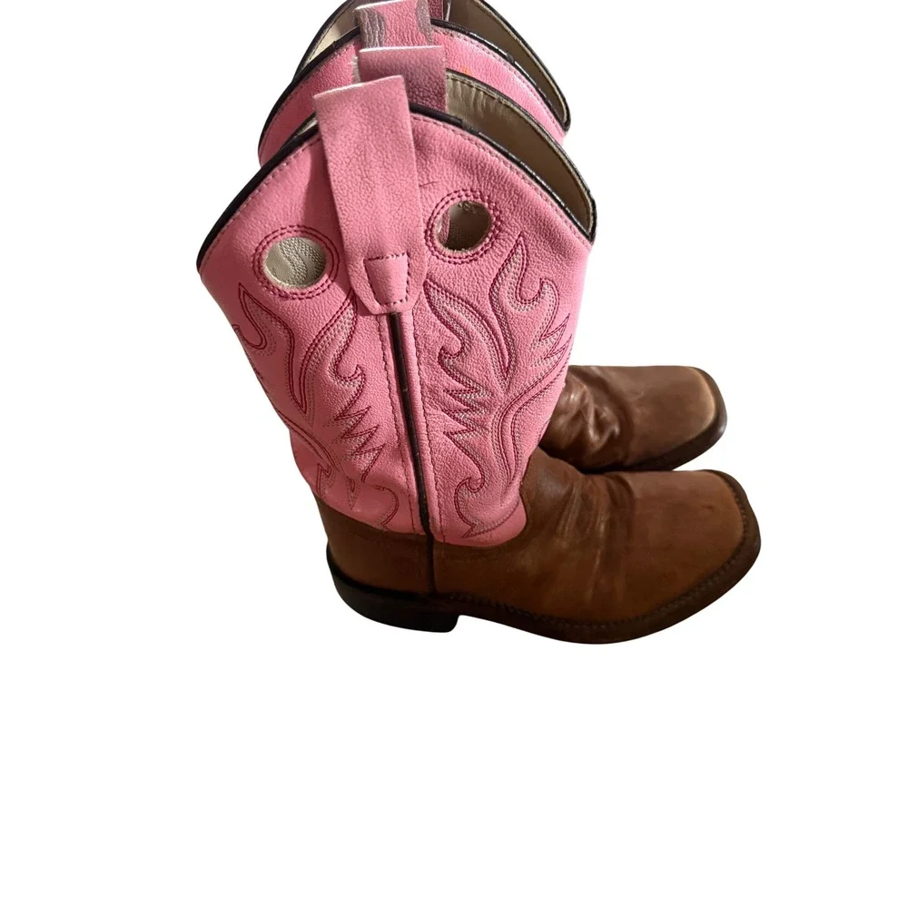 Old West Kids Brown Pink Leather Western Cowboy Boots Western Size 13 D